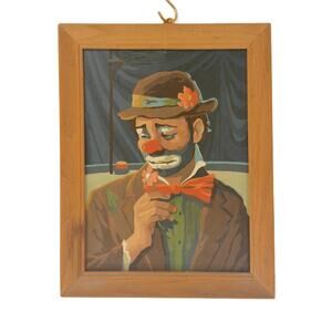 Vtg Framed Paint-By-Number Sad Hobo Clown Painting Emmett Kelly Weary Willie